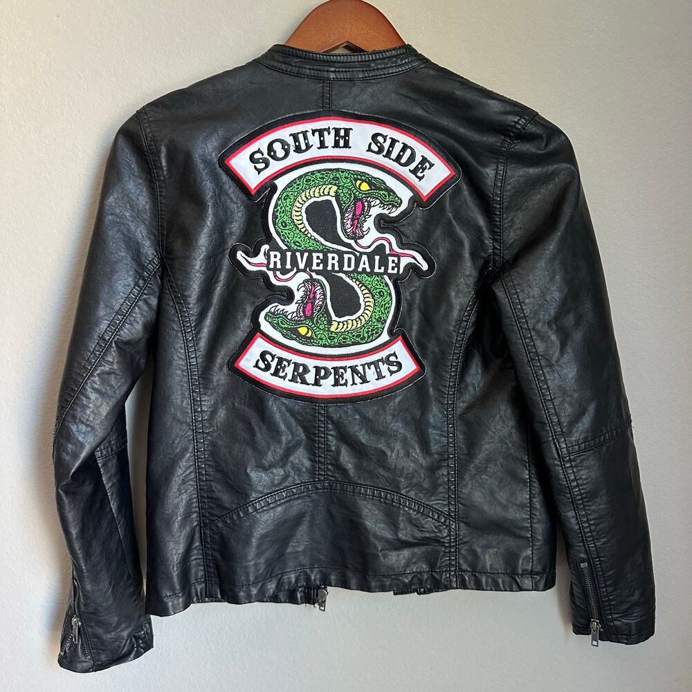 H&M Riverdale Black Faux Leather Jacket South Side Serpents Halloween Size XS